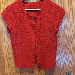 Red Knit Button-Front Women's Sweater